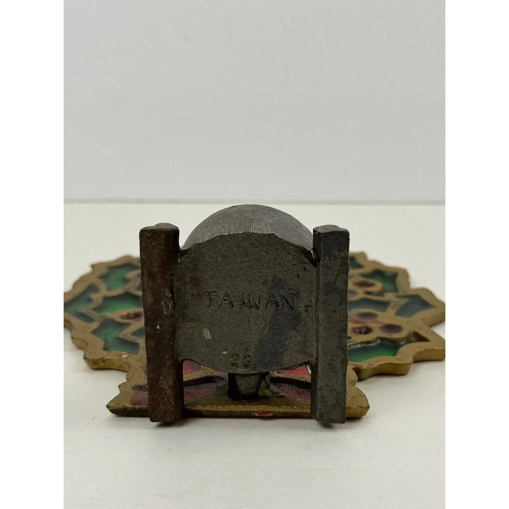 Vintage Christmas Wreath Stained Glass Style Cast Metal Votive Candle Holder